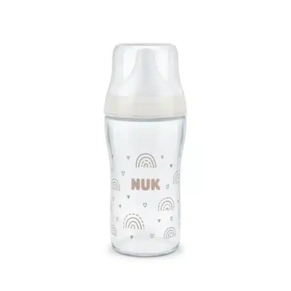 Γυάλινο Μπιμπερό με Θηλή 230ml 3+ Μηνών NUK Perfect Match Temperature Control Rainbow