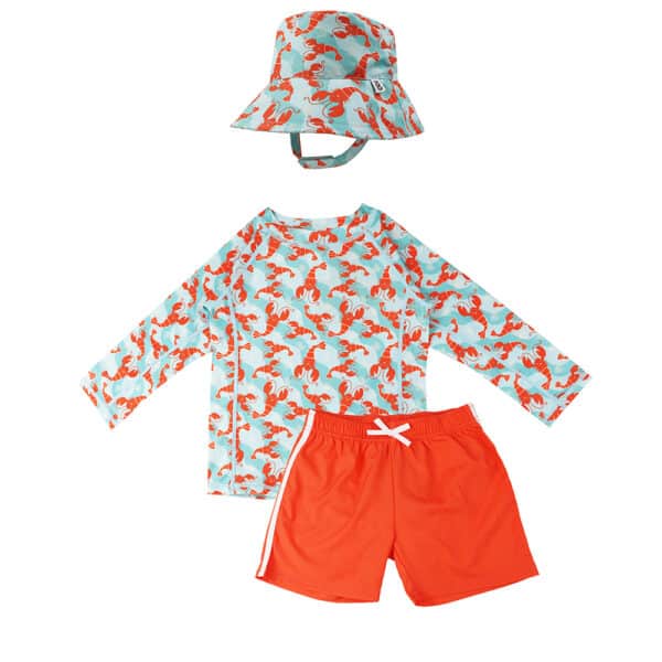 Σετ UV Μαγιώ Bucket Καπέλο Μπλούζα Zoocchini Lobster