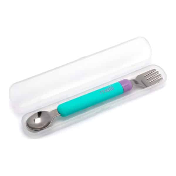 Κουταλοπίρουνο σε θήκη Melii Spork On the Go Mint/Purple