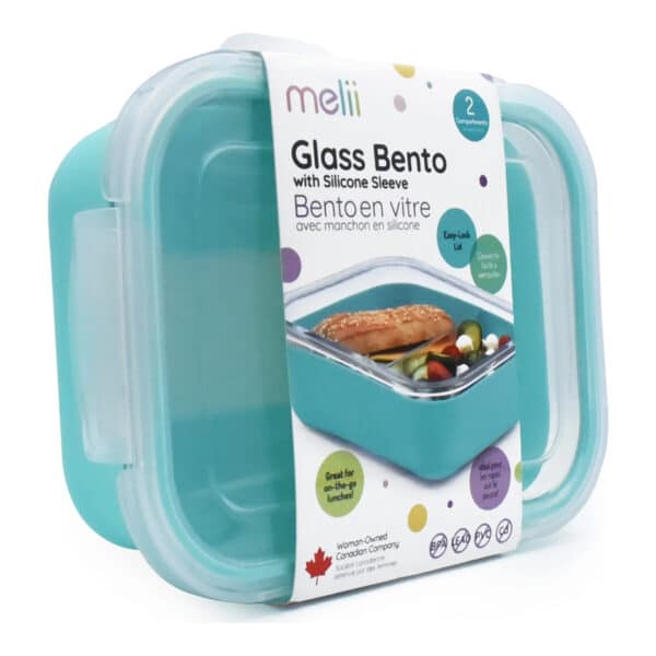 Φαγητοδοχείο 700ml με θήκη σιλικόνης Melii Glass Bento Blue