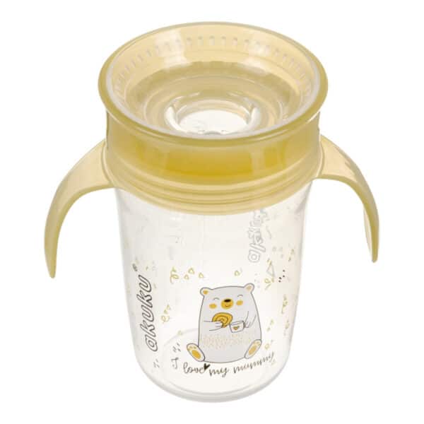 Εκπαιδευτικό Ποτηράκι 360° 240ml με Χερούλια Akuku Yellow