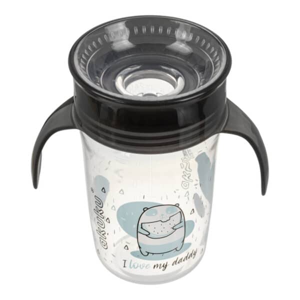 Εκπαιδευτικό Ποτηράκι 360° 240ml με Χερούλια Akuku Black