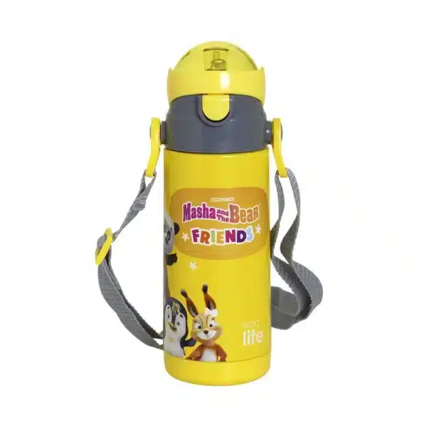 Ανοξείδωτο Παγούρι Θερμός με Καλαμάκι 400ml Ecolife Masha & Friends Yellow