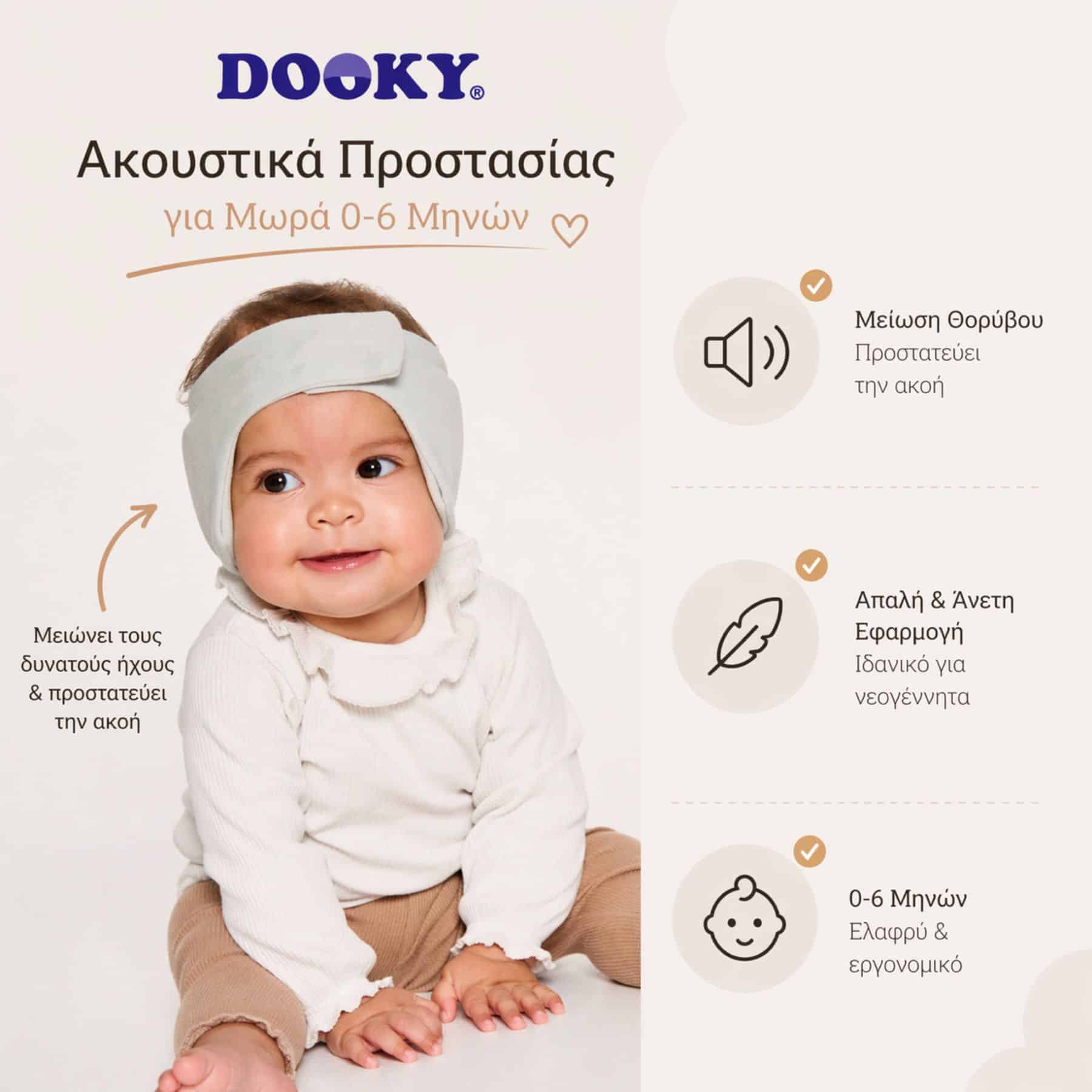 Dooky Προστατευτικό αυτιών κορδέλα με ηχομόνωση για ηλικίες 0-6 μηνών Γκρι