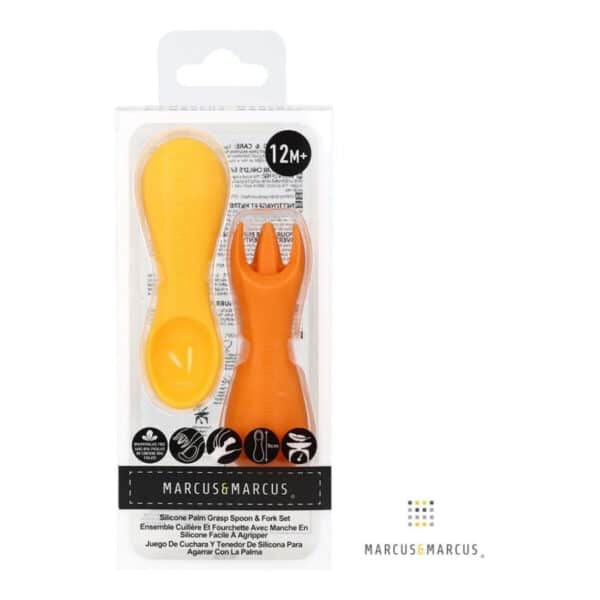 Κουτάλι&Πιρούνι σετ Σιλικόνης Marcus&Marcus Palm Grasp Κίτρινο-Πορτοκαλί